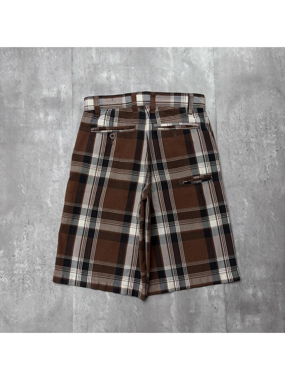 Y2K Brown Burnside Surf Grunge Plaid Skater Baggy Shorts